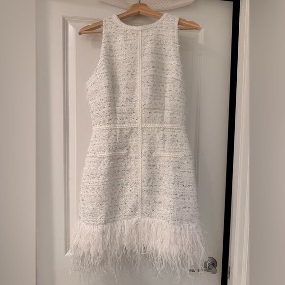 NWOT Milly Raven Feather-Trim Metallic Tweed Minidress, US4/UK8 - Picture 8 of 16